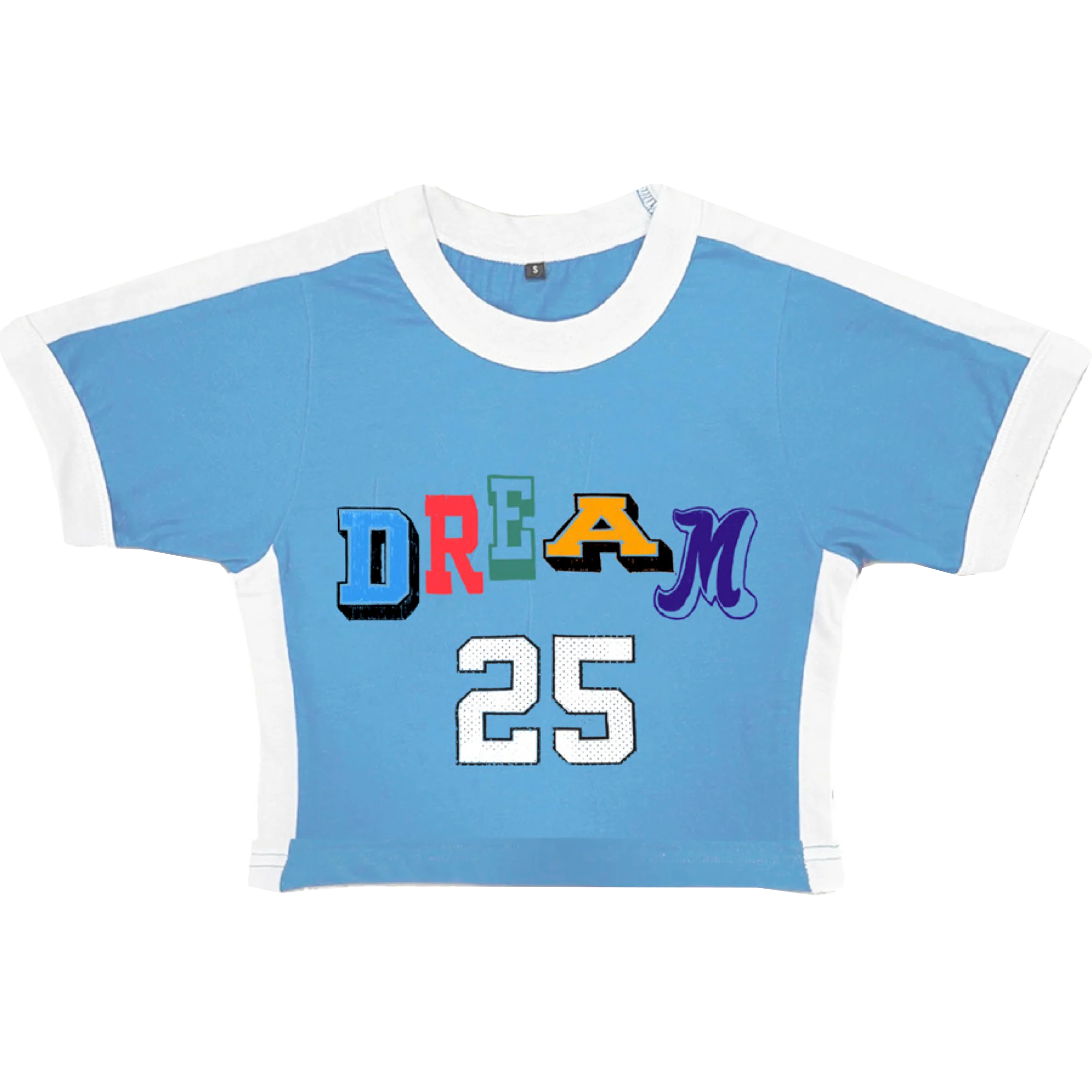 DV 25 Varsity Letters Blue Athletic Crop Top